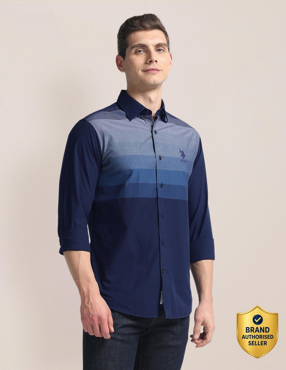 Image of U.S. POLO ASSN. Men Color Block Casual Blue Shirt