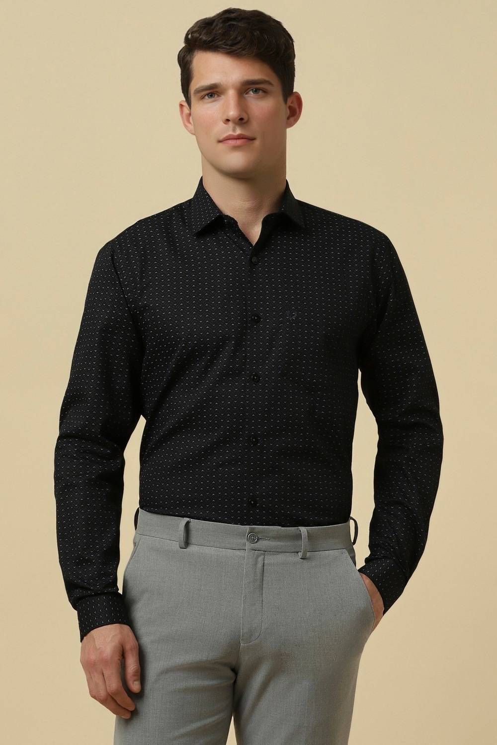 Allen Solly Men Printed Formal Black Shirt