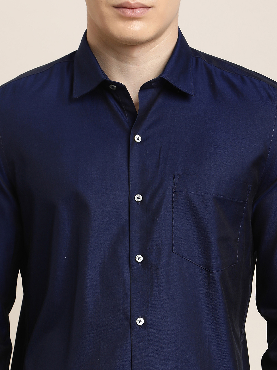 Image of TURTLE Men Solid Formal Blue Shirt
