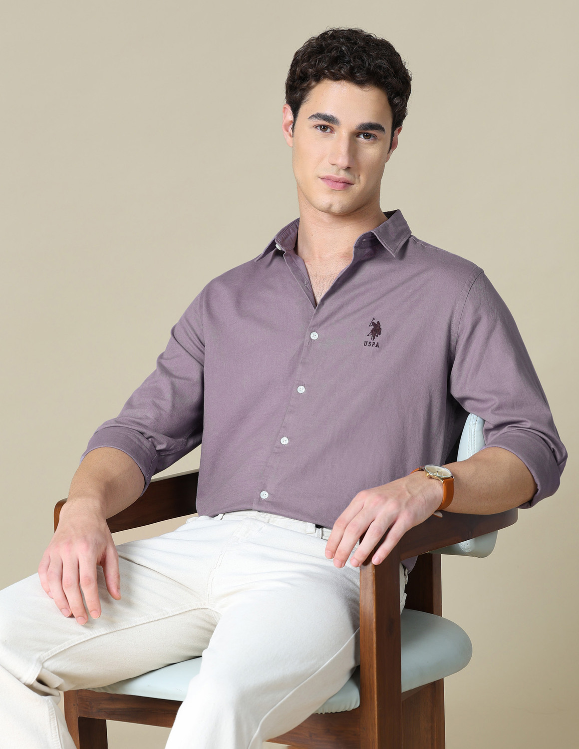 Image of U.S. Polo Assn. Denim Co. Men Solid Casual Purple Shirt