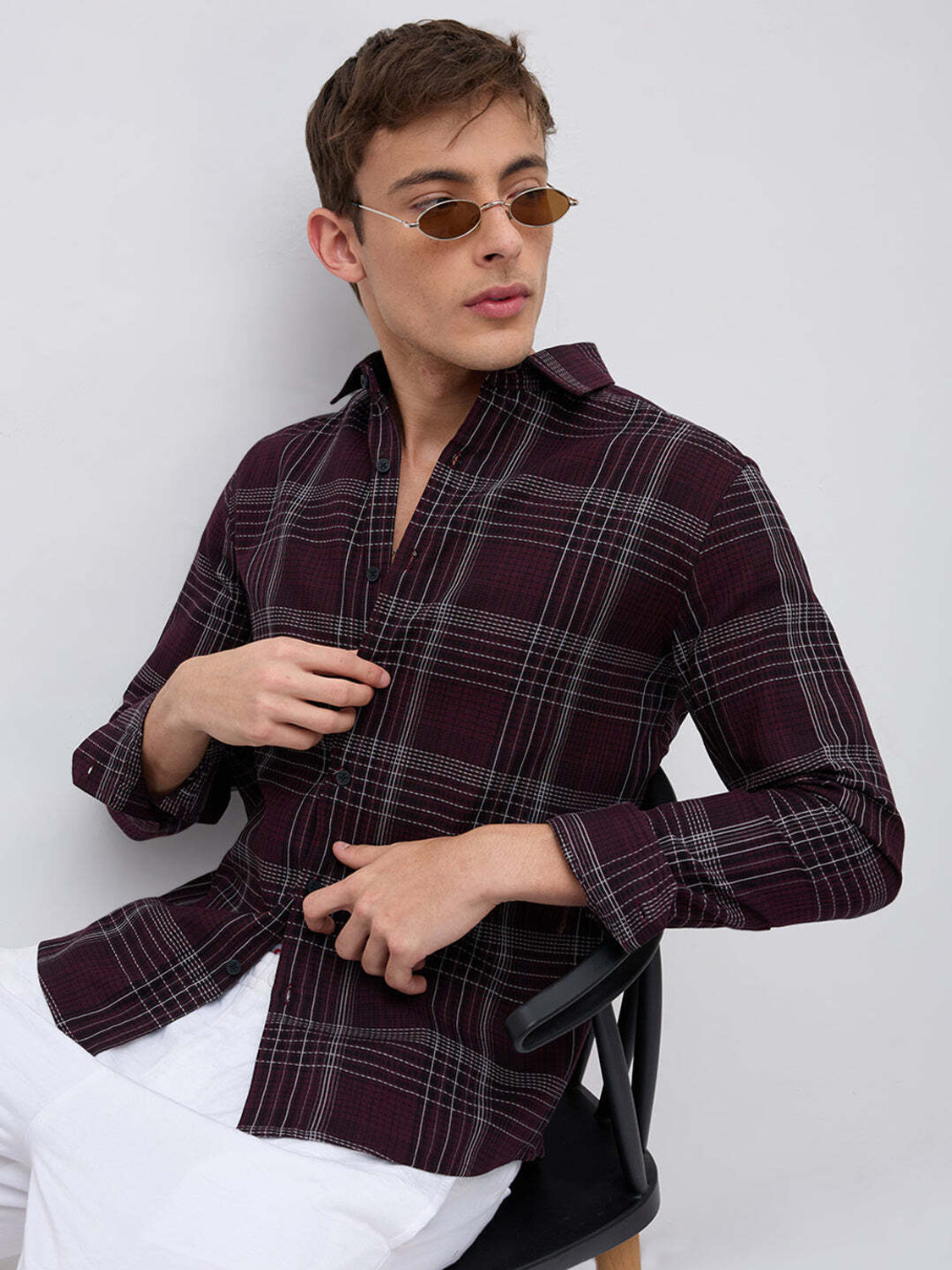 Image of VASTRADO Men Checkered Casual Maroon Shirt