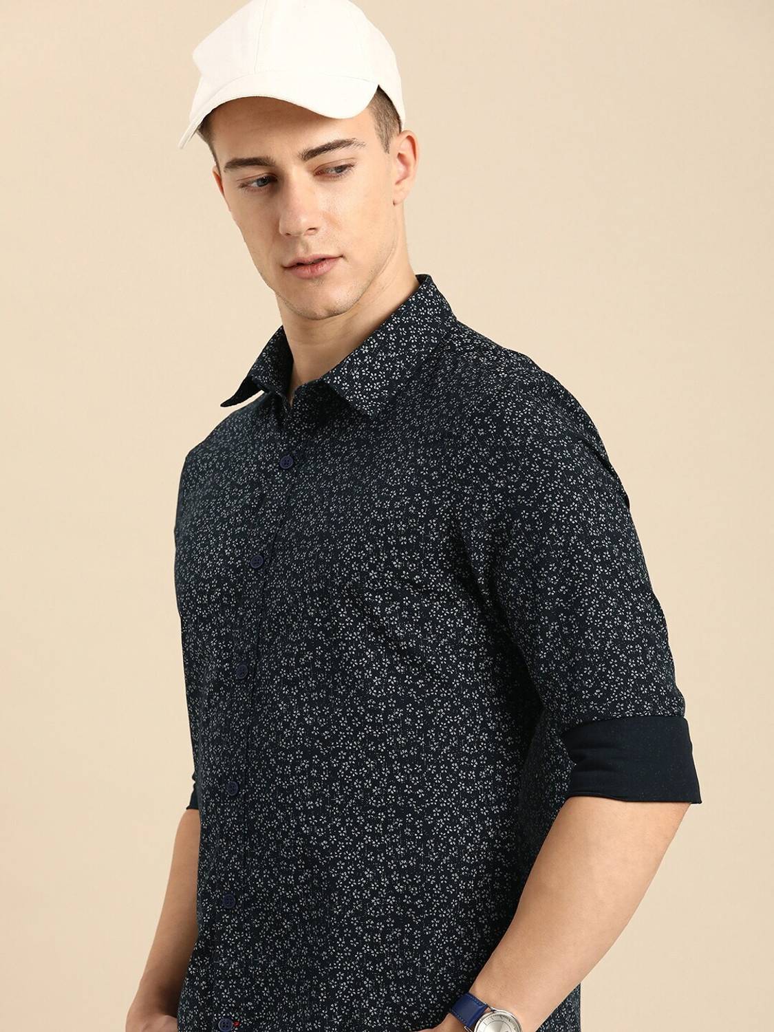 BEING HUMAN Men Solid Casual Blue Shirt