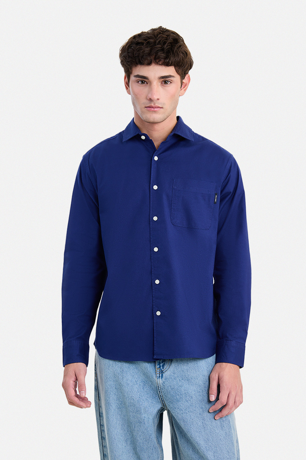 Image of Snitch Men Solid Casual Dark Blue Shirt