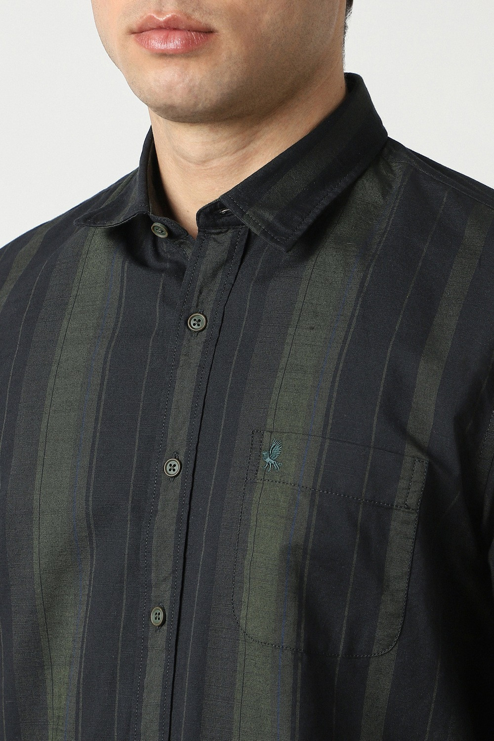 Image of PETER ENGLAND Men Striped Casual Green Shirt