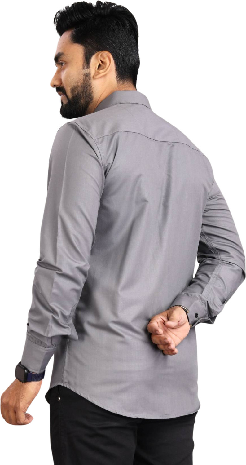 Image of VC Fashion Men Solid Formal Grey Shirt