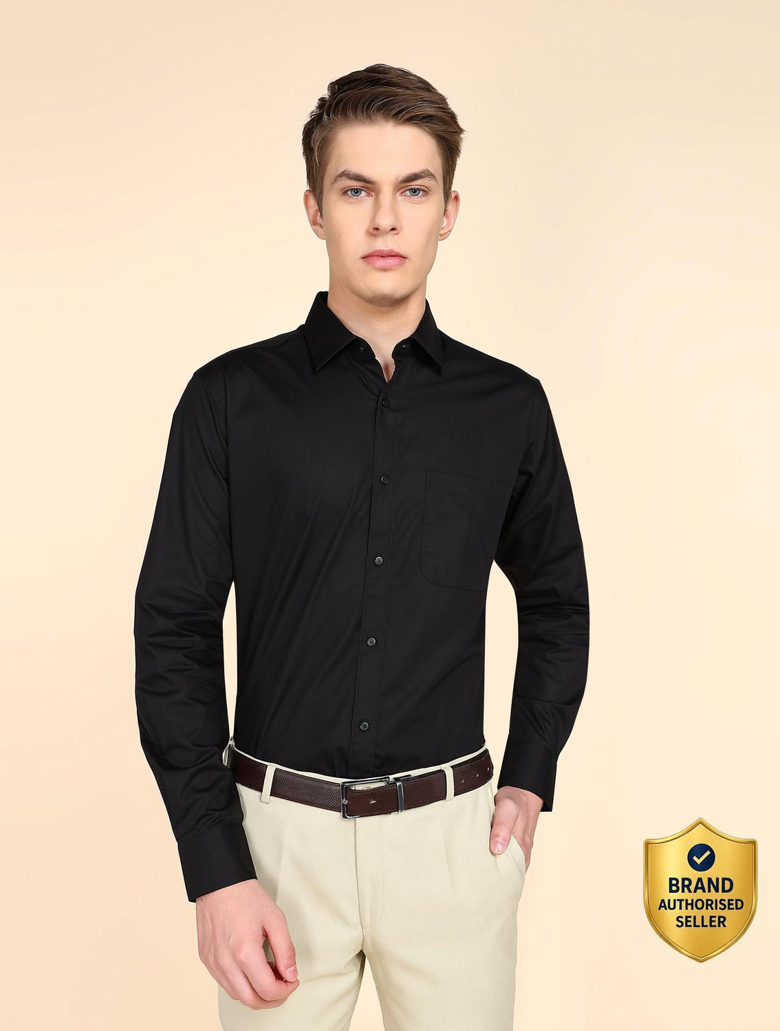 Image of Raymond Men Regular Fit Solid Cut Away Collar Formal Shirt