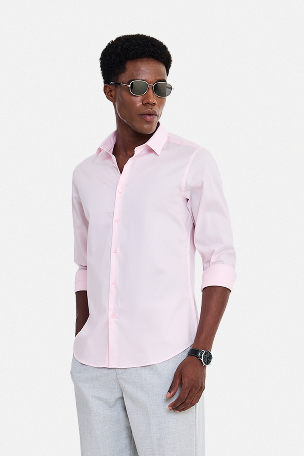 Image of Snitch Men Solid Formal Pink Shirt