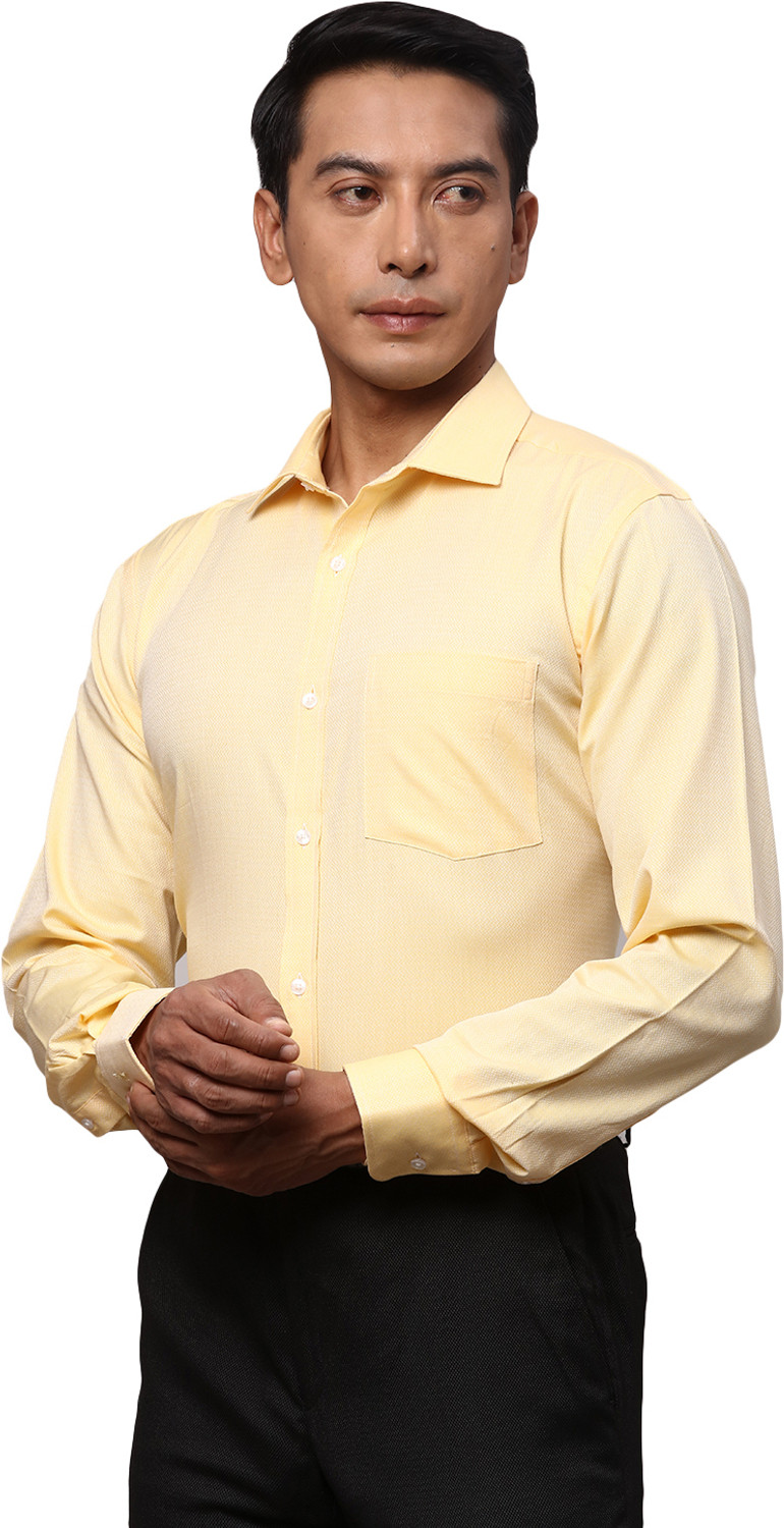 Image of PARK AVENUE Men Self Design Formal Yellow Shirt