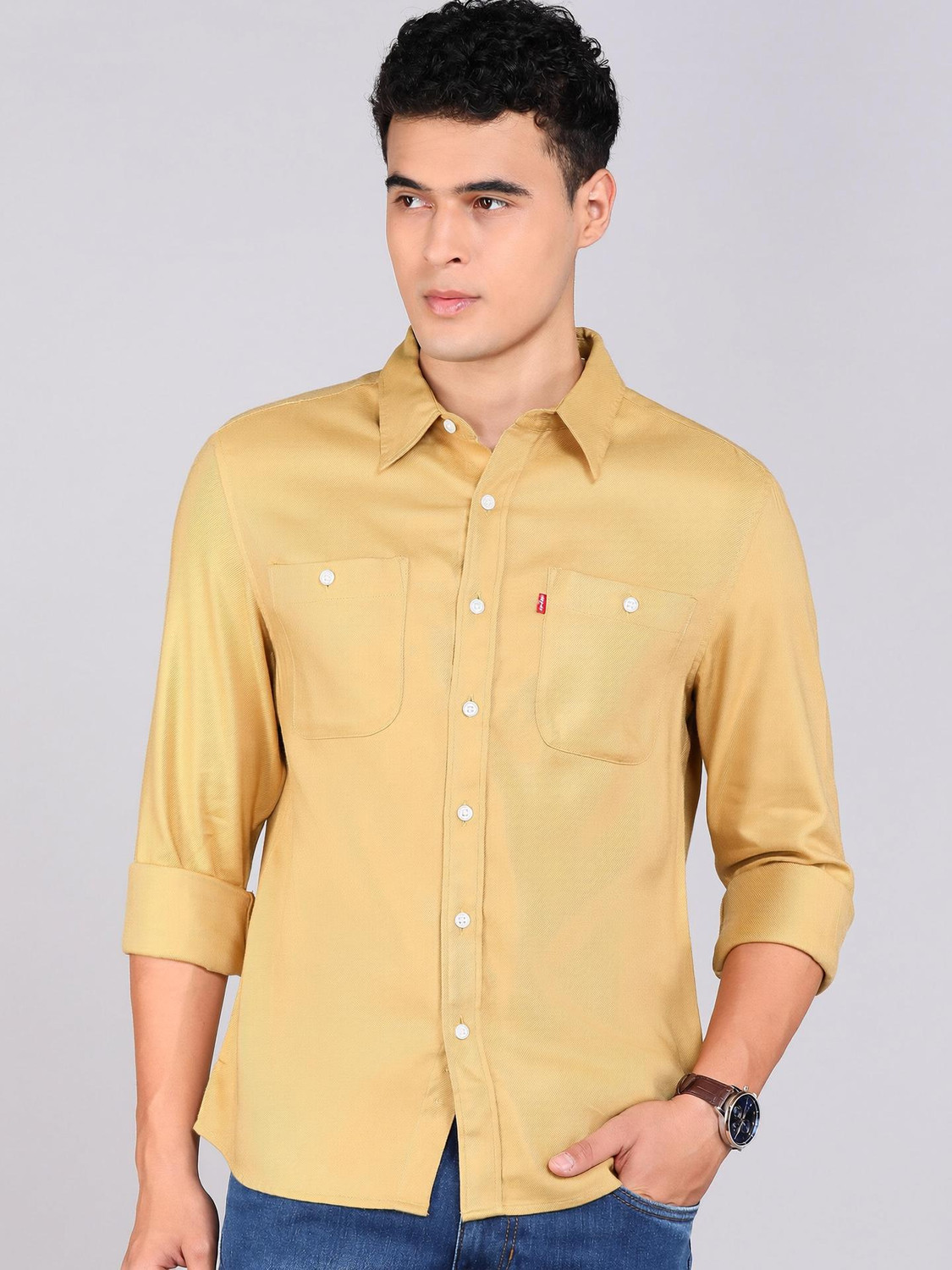 Image of LEVI'S Men Solid Casual Brown Shirt