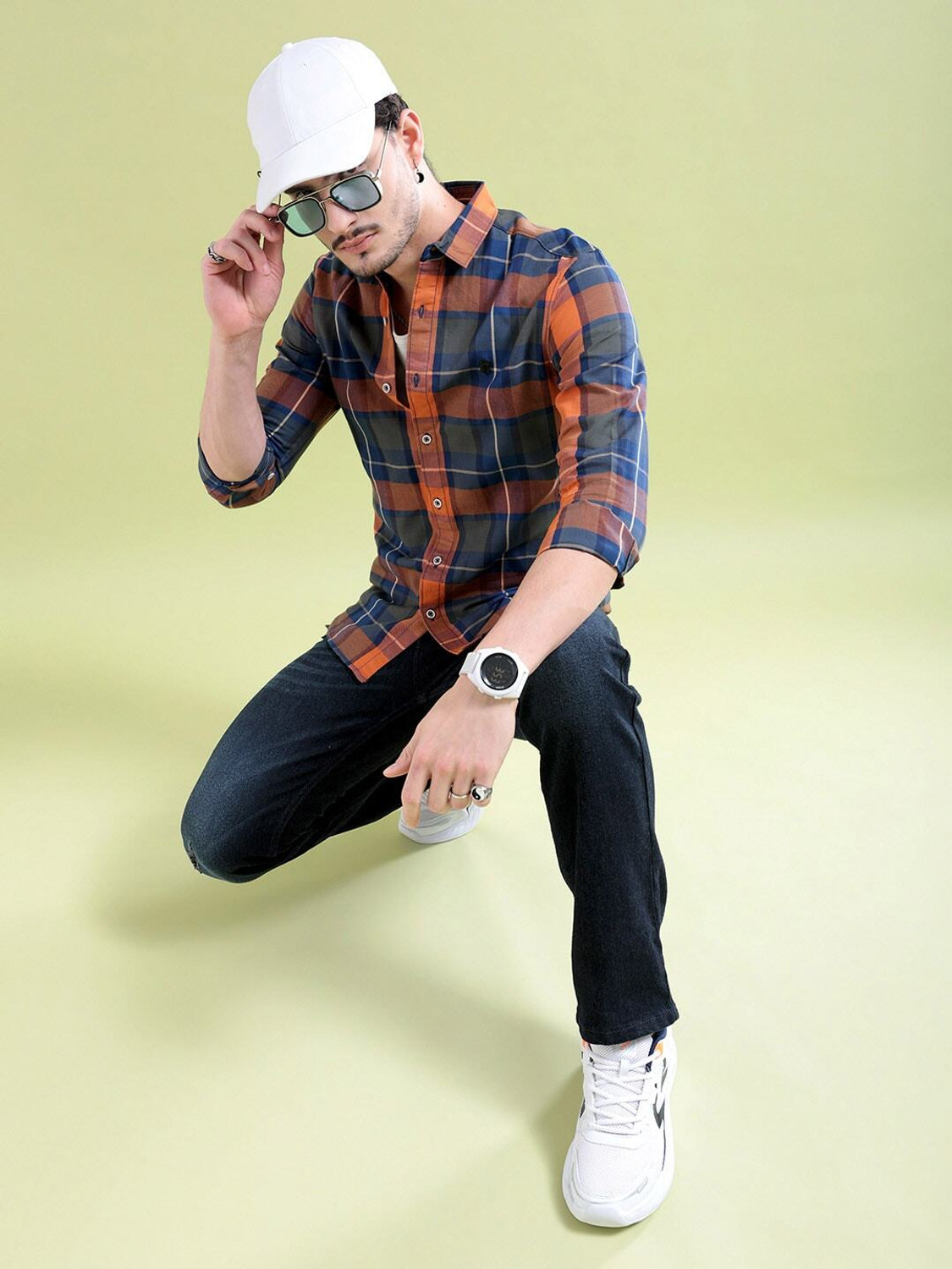 Image of The Indian Garage Co. Men Checkered Casual Blue Shirt