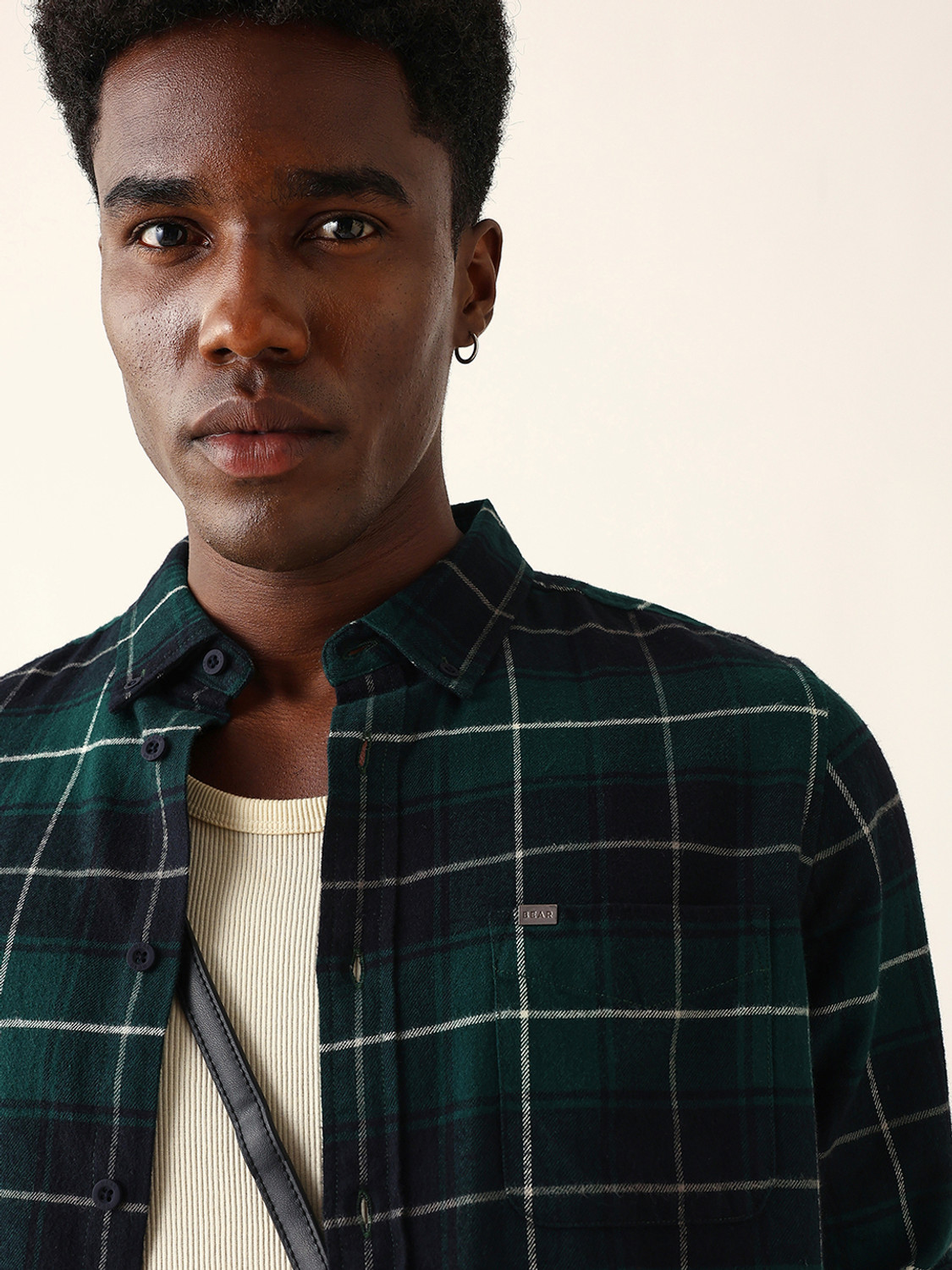 Image of THE BEAR HOUSE Men Checkered Casual Green Shirt