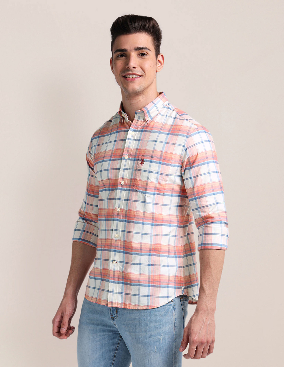 Image of U.S. POLO ASSN. Men Checkered Casual Multicolor Shirt