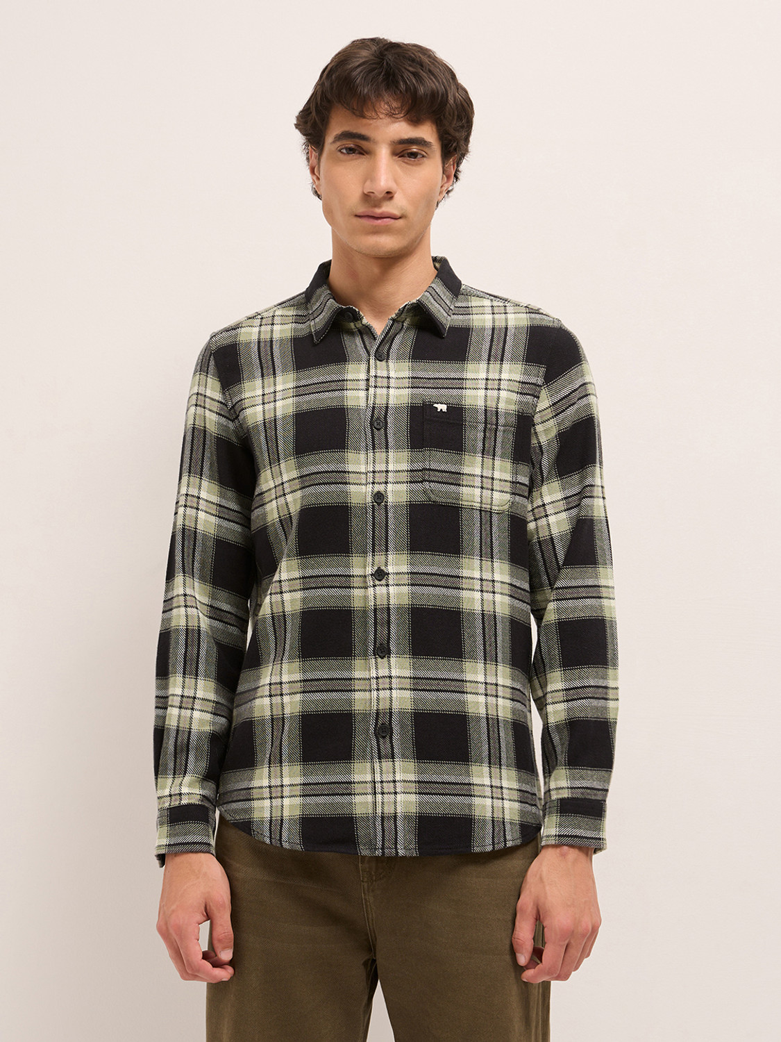 Image of THE BEAR HOUSE Men Checkered Casual Black Shirt