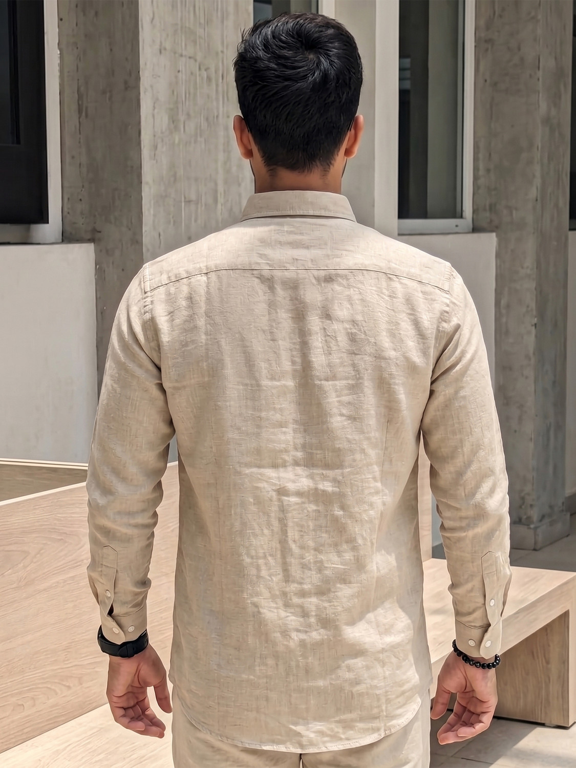 Image of METRONAUT Men Solid Casual Beige Shirt