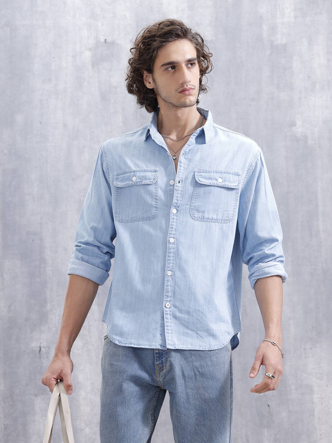 WROGN Men Solid Casual Blue Shirt