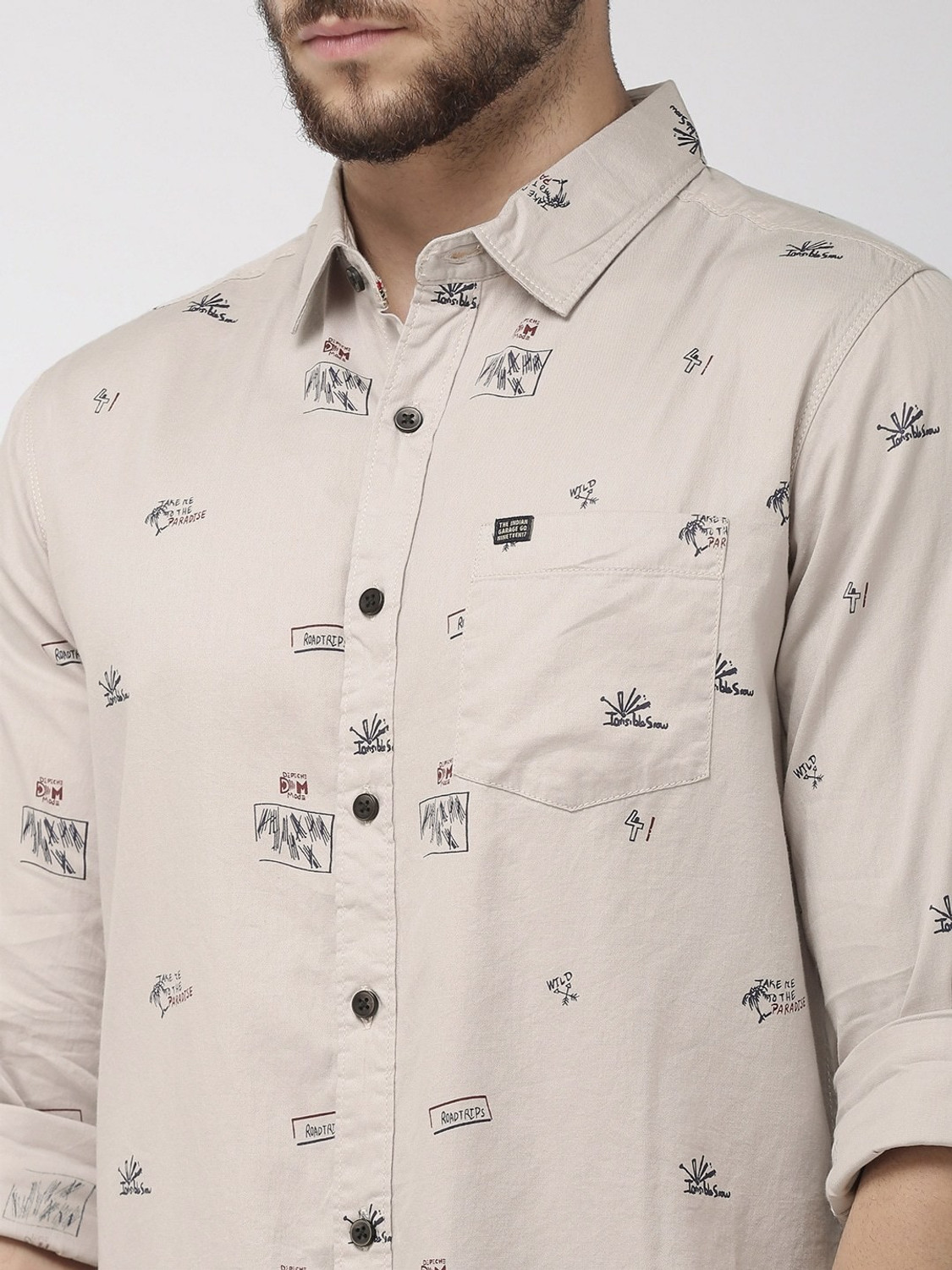 Image of The Indian Garage Co. Men Printed Casual Grey Shirt