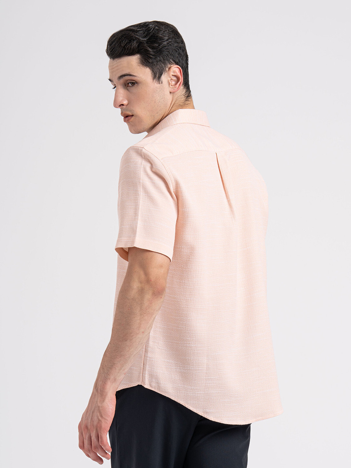 Image of RED TAPE Men Self Design Formal Pink Shirt