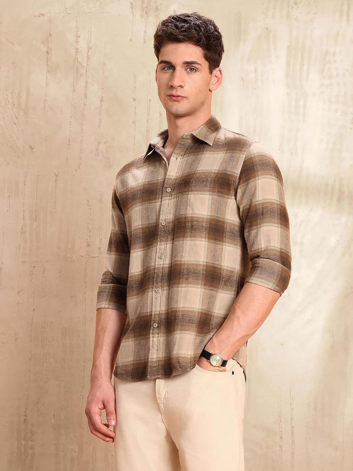 Image of U.S. Polo Assn. Denim Co. Men Checkered Casual Brown Shirt