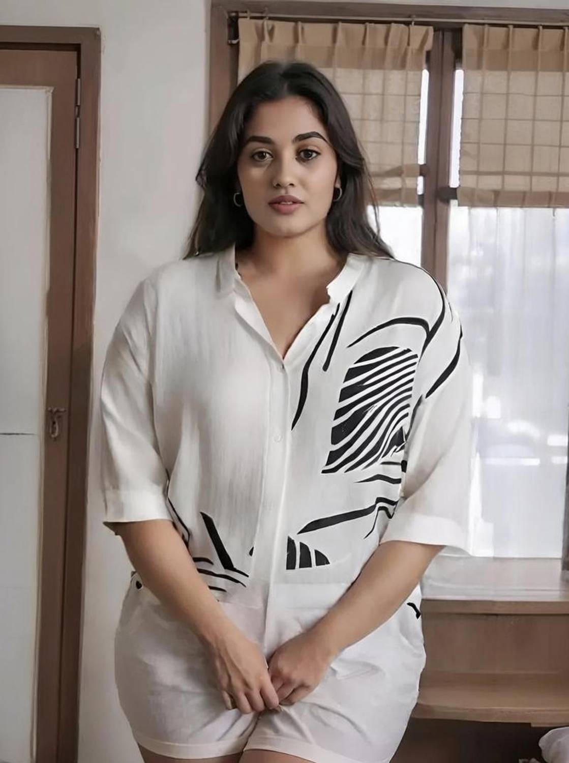 CADMON Women Printed Casual White Shirt