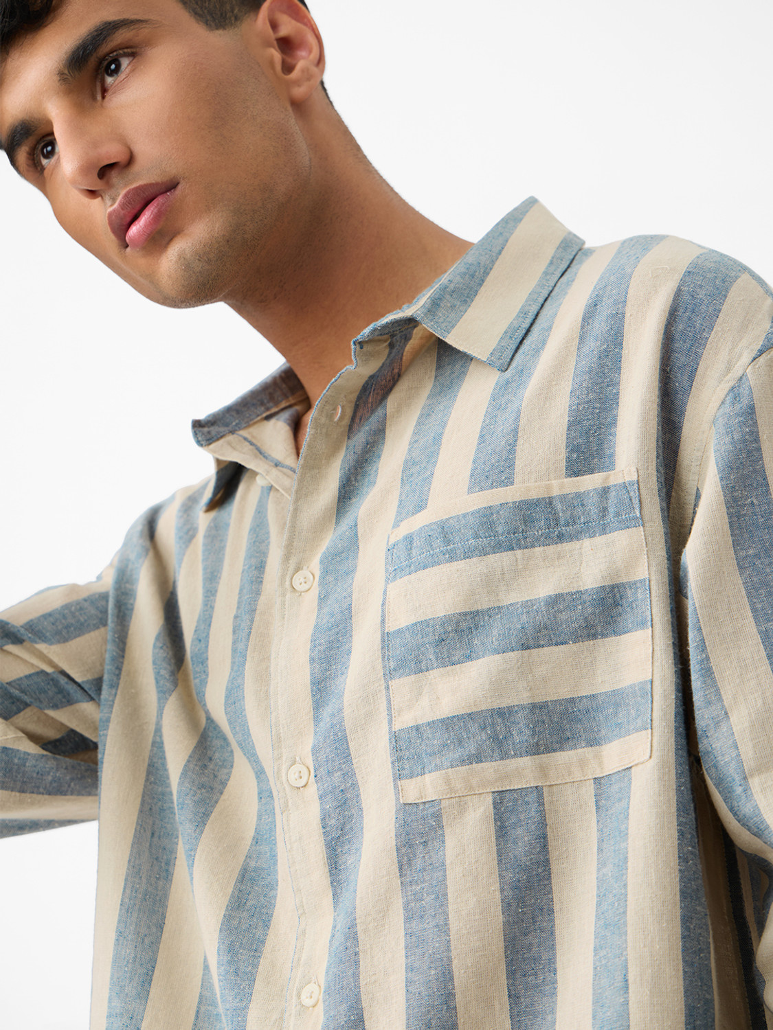 Image of The Souled Store Men Striped Casual Beige Shirt