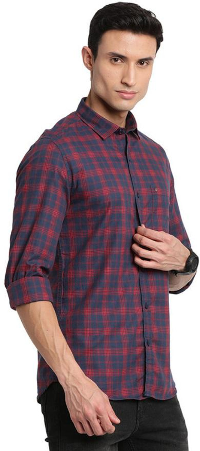 Image of TURTLE Men Checkered Casual Dark Blue Shirt