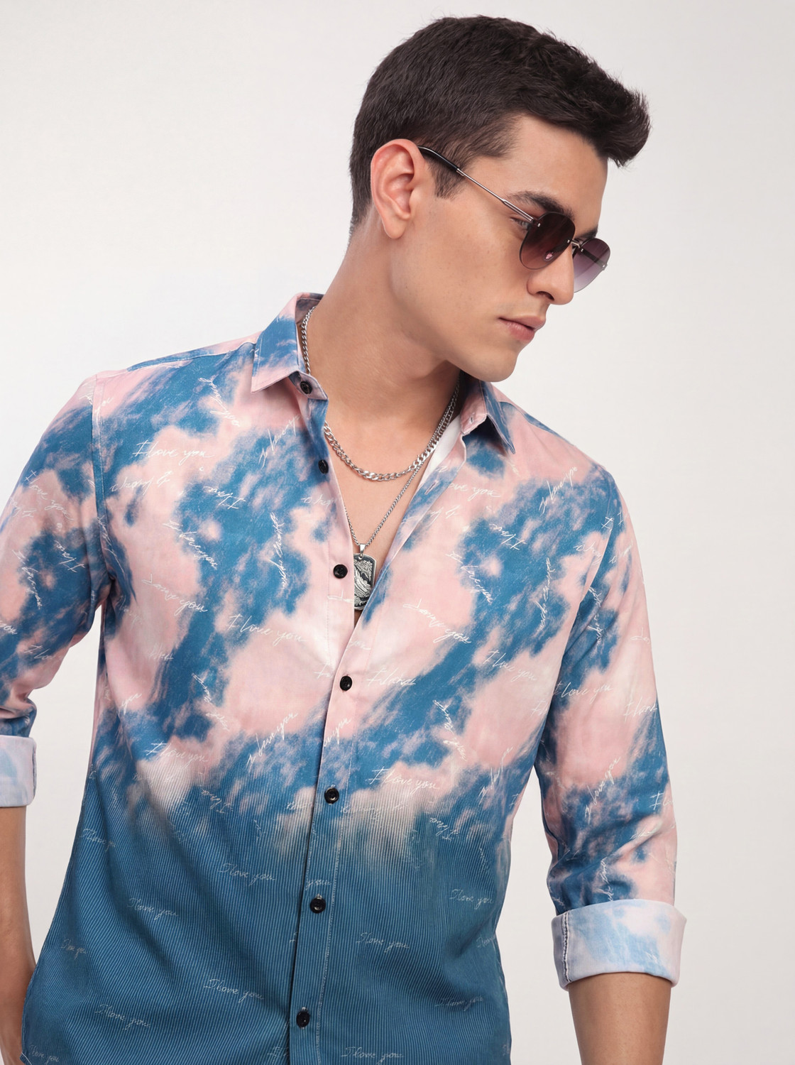 Image of FABDECK Men Dyed /Ombre, Printed, Striped Casual Blue Shirt