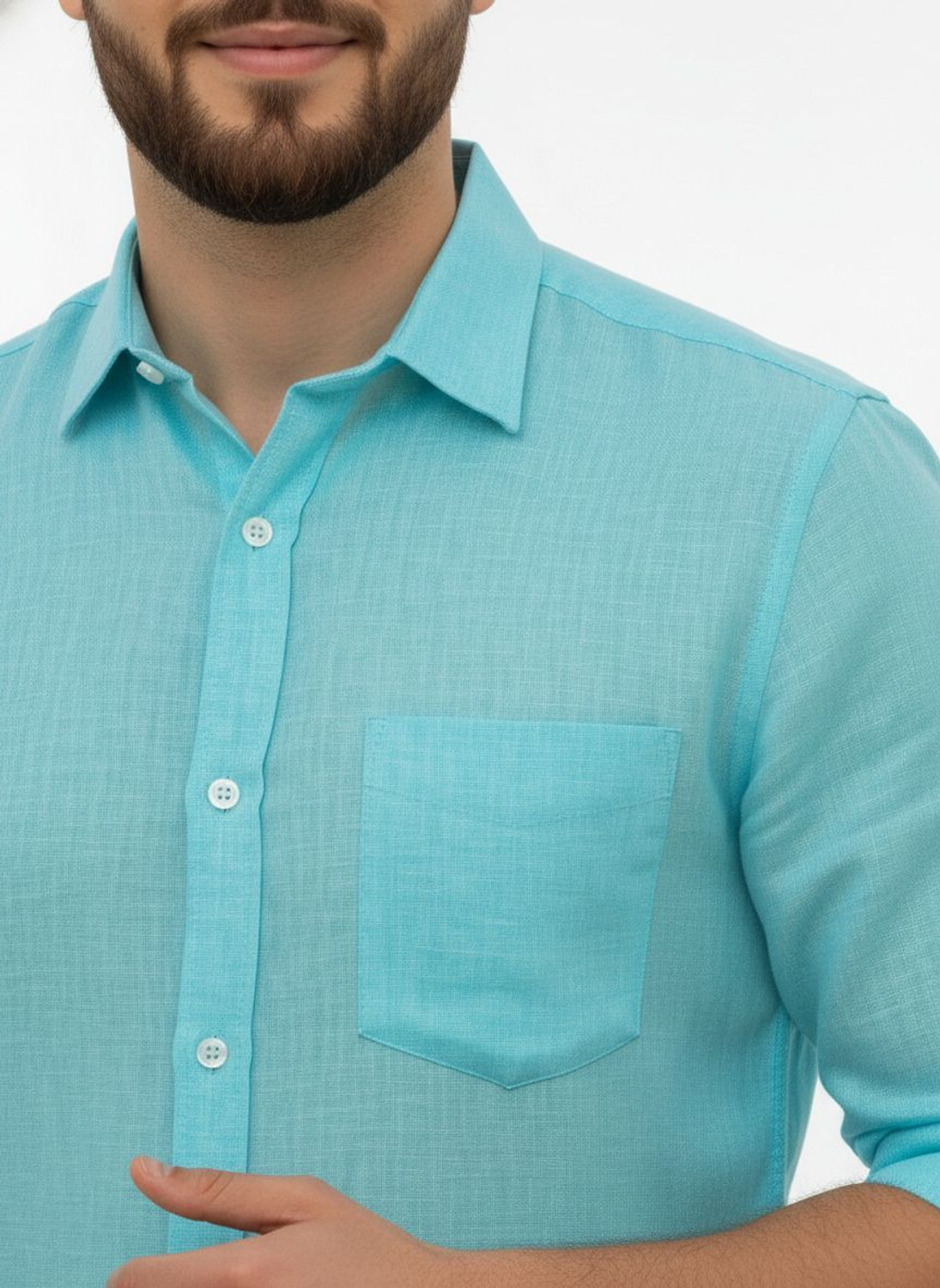 Image of PSI Men Solid Casual Light Blue Shirt