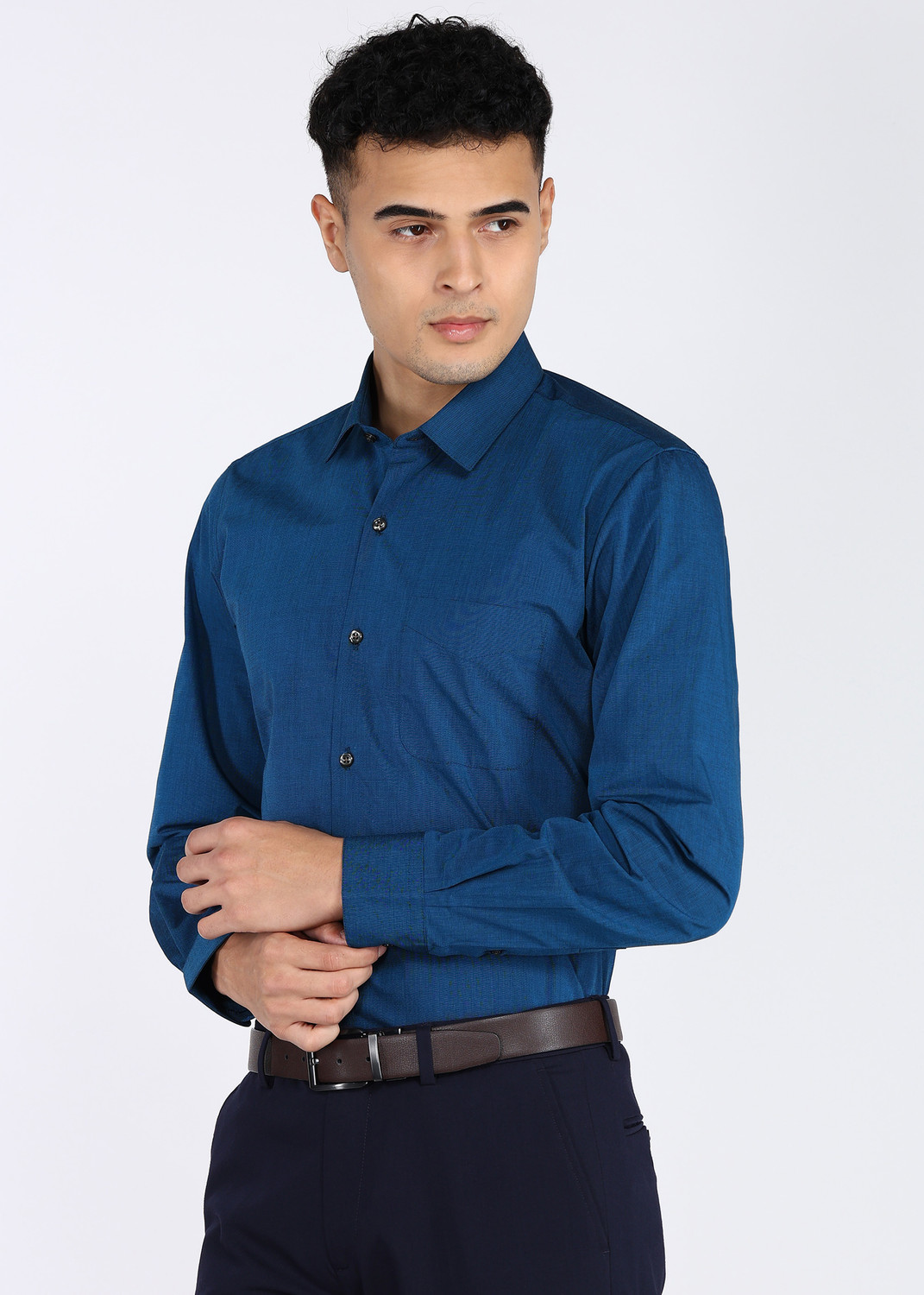 Image of PETER ENGLAND Men Checkered Formal Dark Blue Shirt