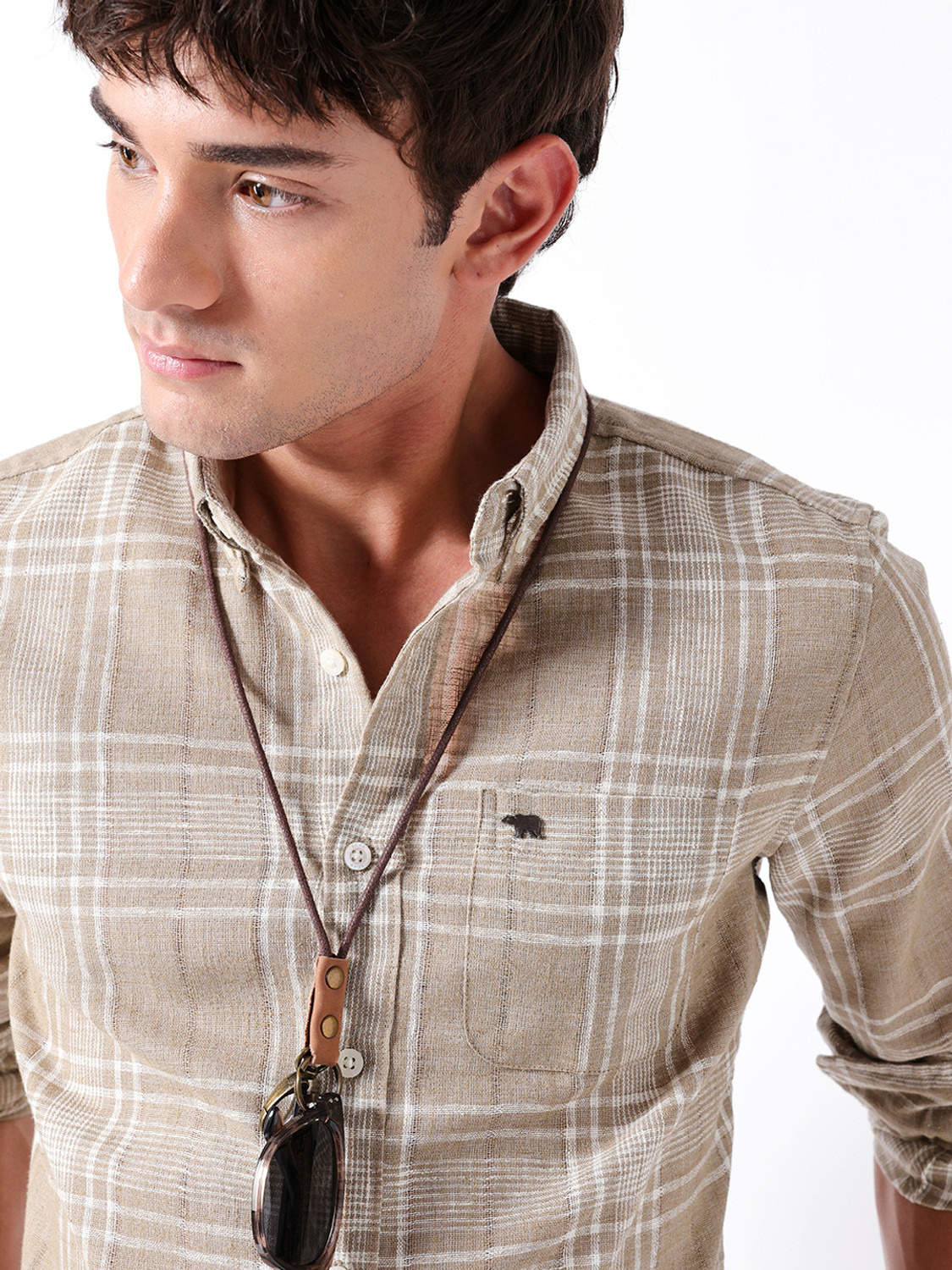 Image of THE BEAR HOUSE Men Checkered Casual Brown Shirt