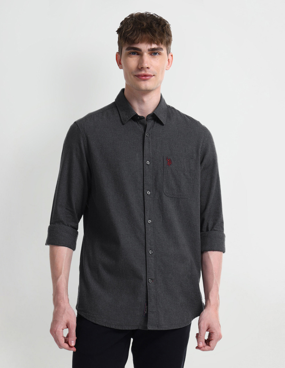 Image of U.S. POLO ASSN. Men Solid Casual Grey Shirt