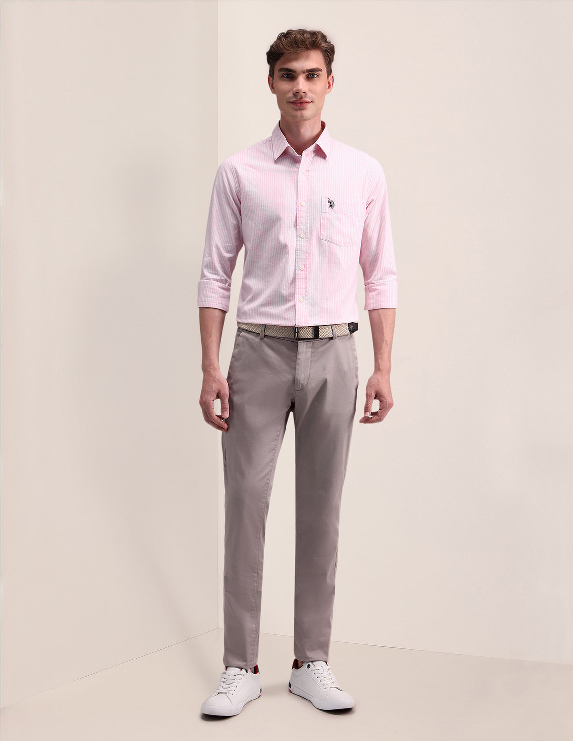 Image of U.S. POLO ASSN. Men Striped Casual Pink Shirt