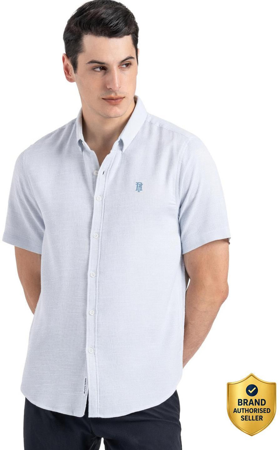 Image of RED TAPE Men Self Design Casual Blue Shirt