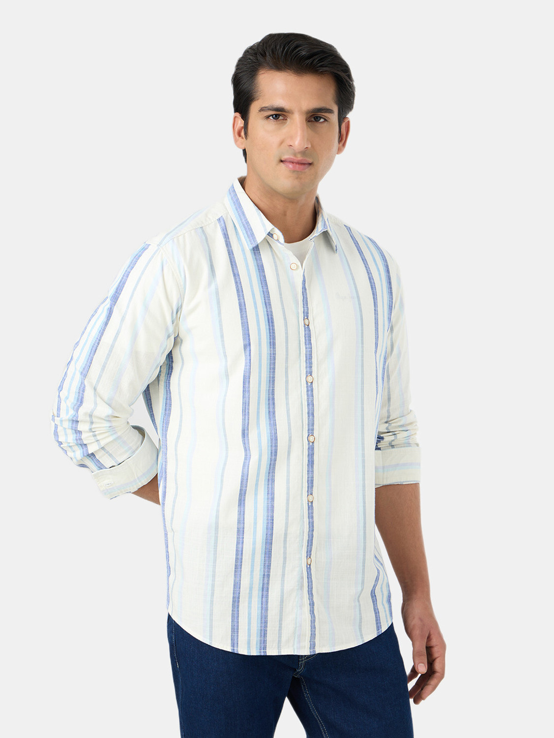 Image of Pepe Jeans Men Striped Casual White Shirt