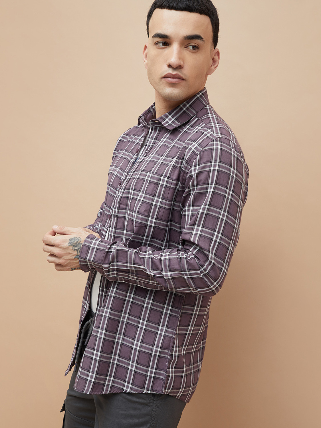Image of Fame Forever by Lifestyle Men Striped Casual Purple Shirt