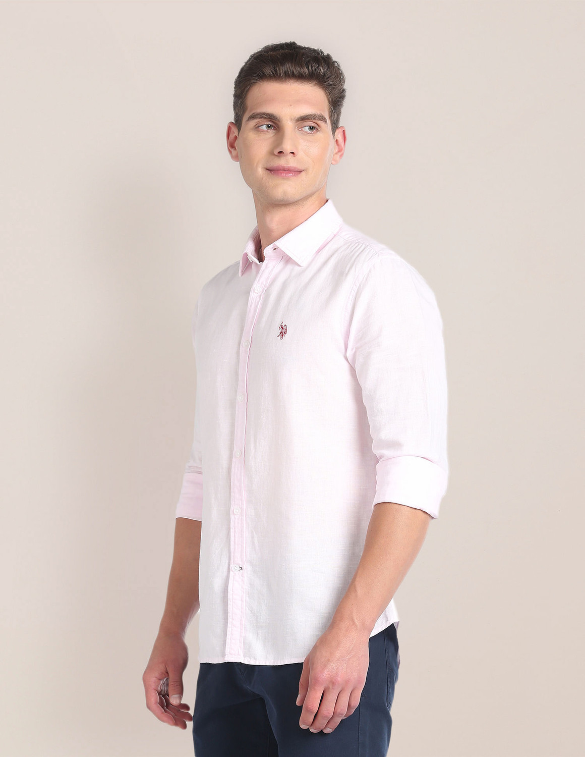Image of U.S. POLO ASSN. Men Solid Casual Pink Shirt