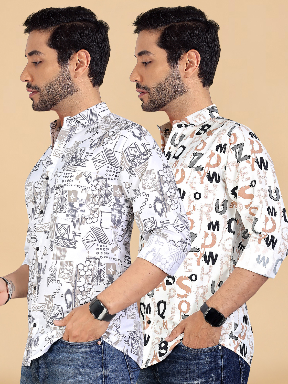 Image of Reepolly Men Printed Casual Multicolor Shirt