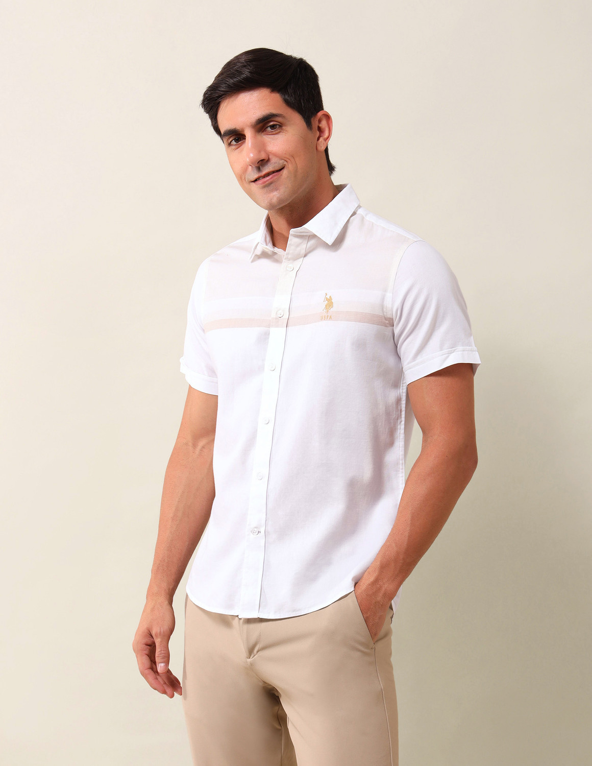 Image of U.S. POLO ASSN. Men Solid Casual White Shirt