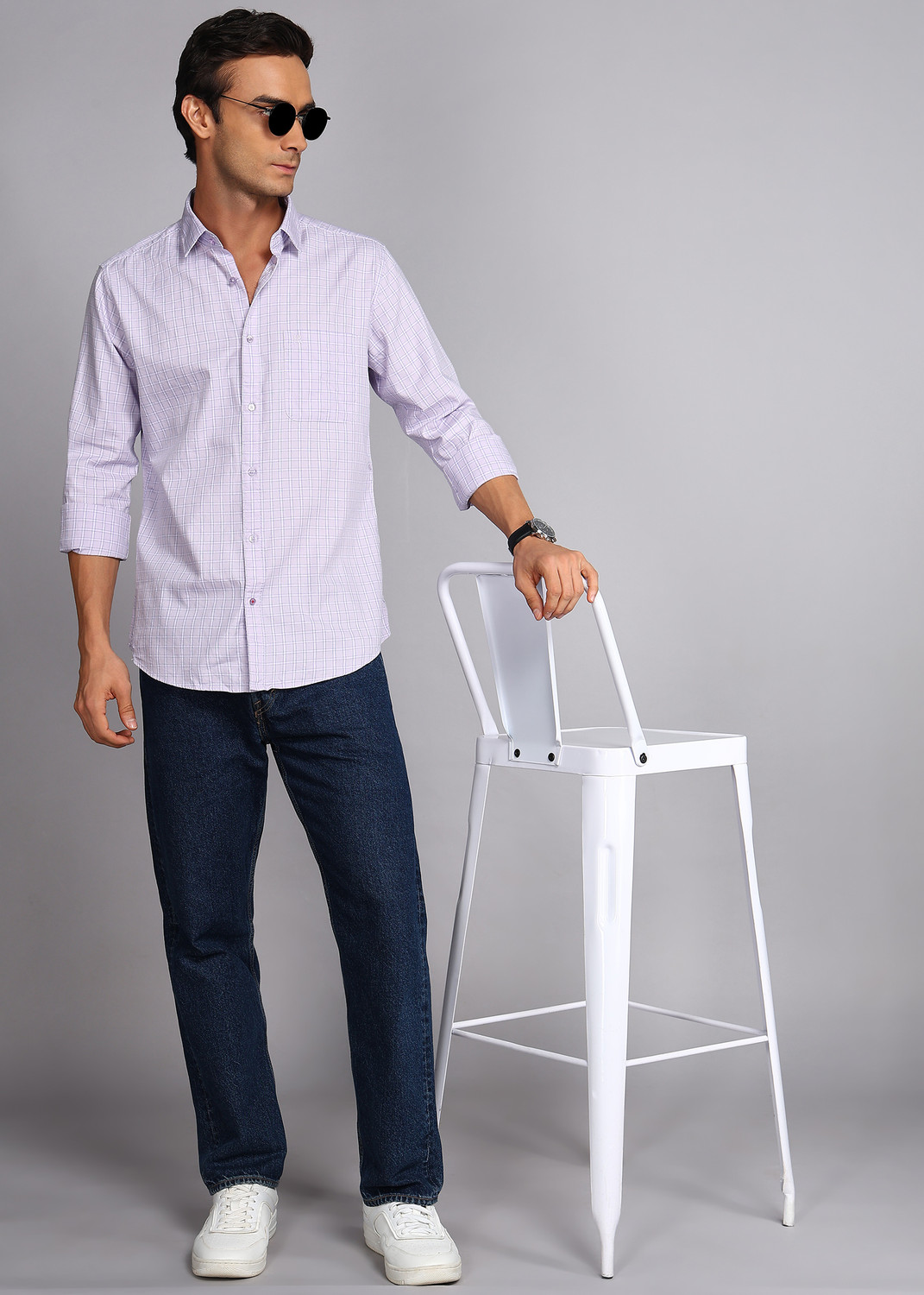 Image of Raymond Men Checkered Casual Purple Shirt