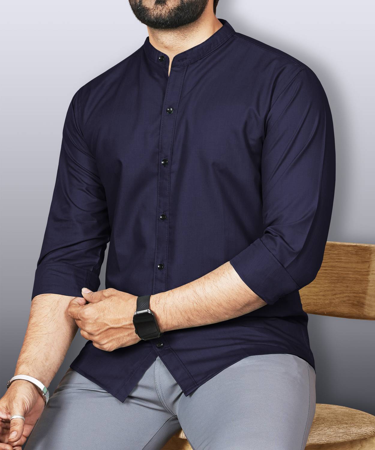 VeBNoR Men Regular Fit Solid Mandarin Collar Casual Shirt