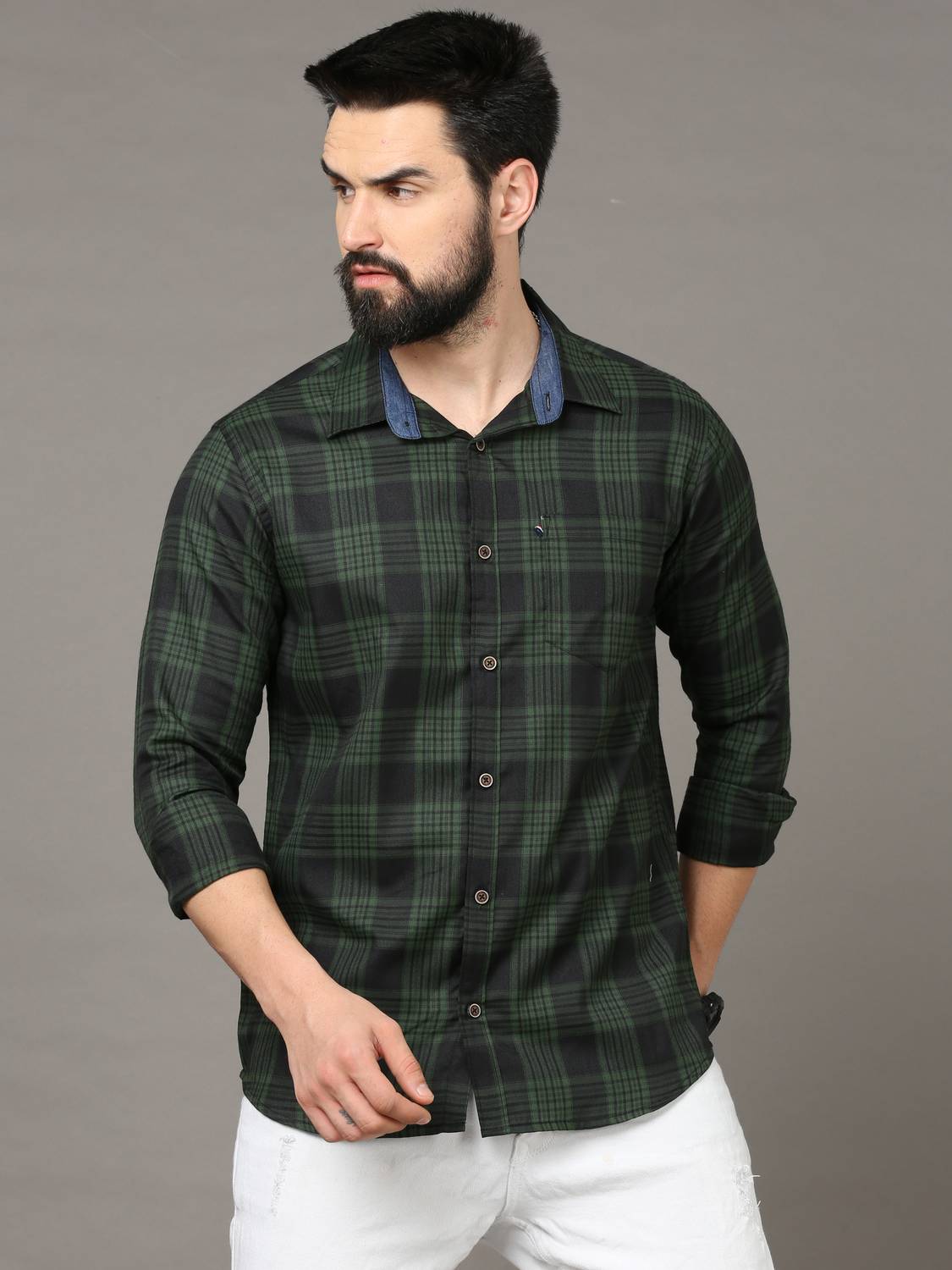 Carbonn Cloth Men Checkered Casual Dark Green Shirt