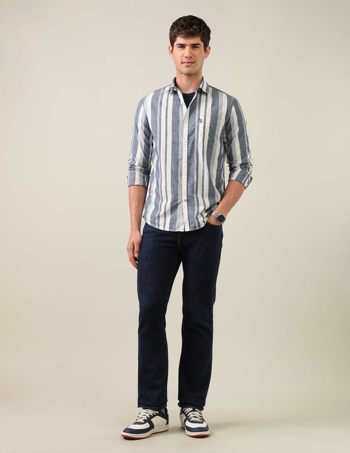 Image of U.S. Polo Assn. Denim Co. Men Striped Casual Blue Shirt
