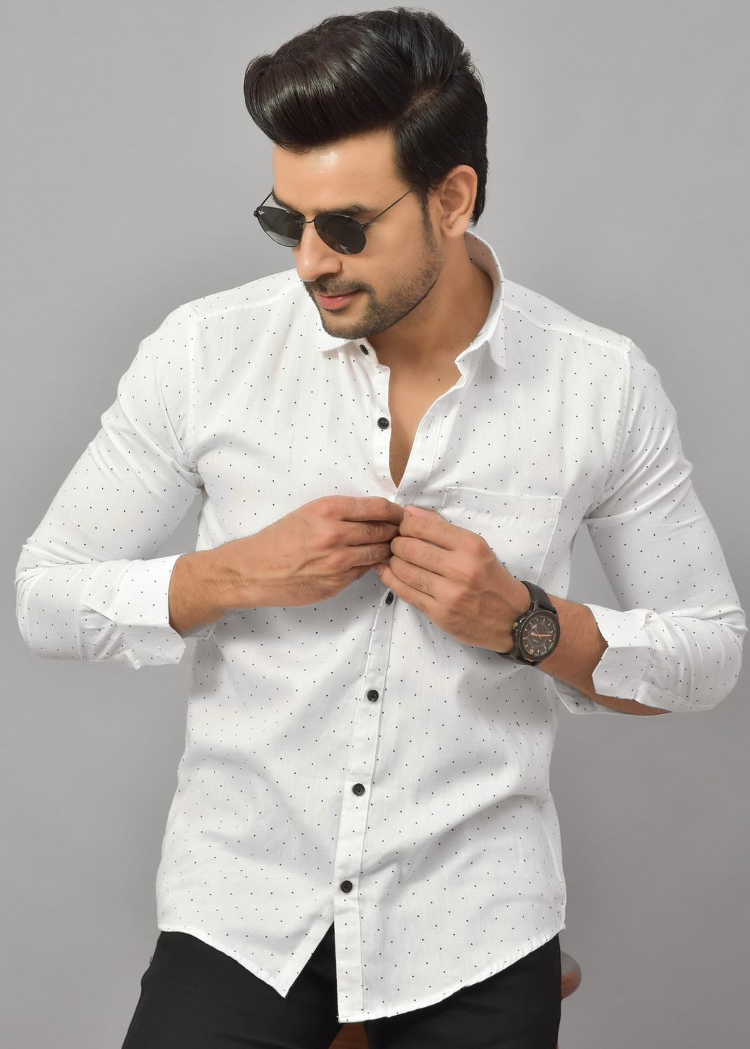 Image of Hems trends Men Printed Casual White Shirt