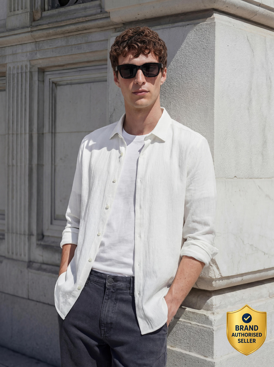Image of Snitch Men Solid Casual White Shirt