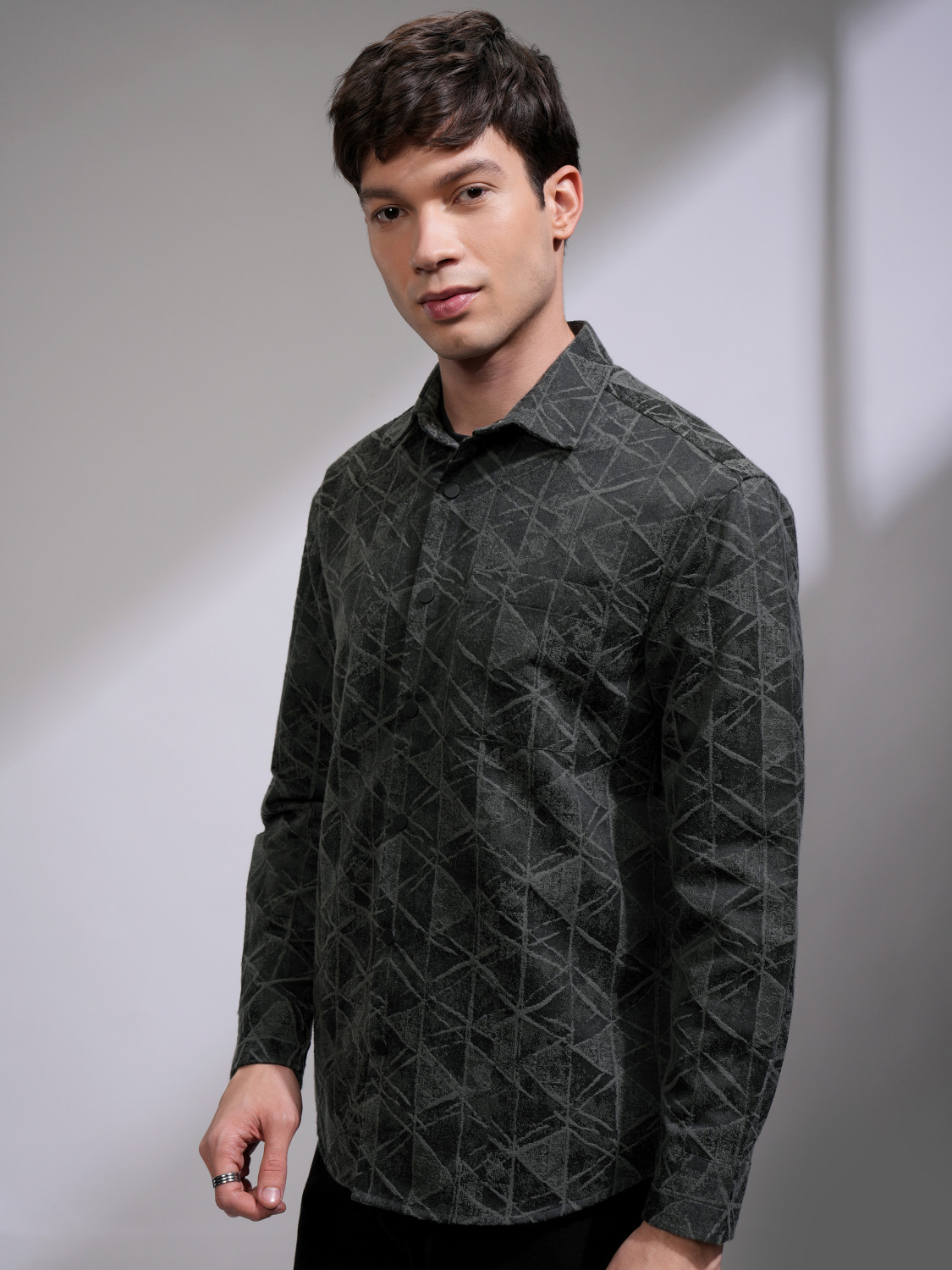 Image of HIGHLANDER Men Printed Casual Green Shirt