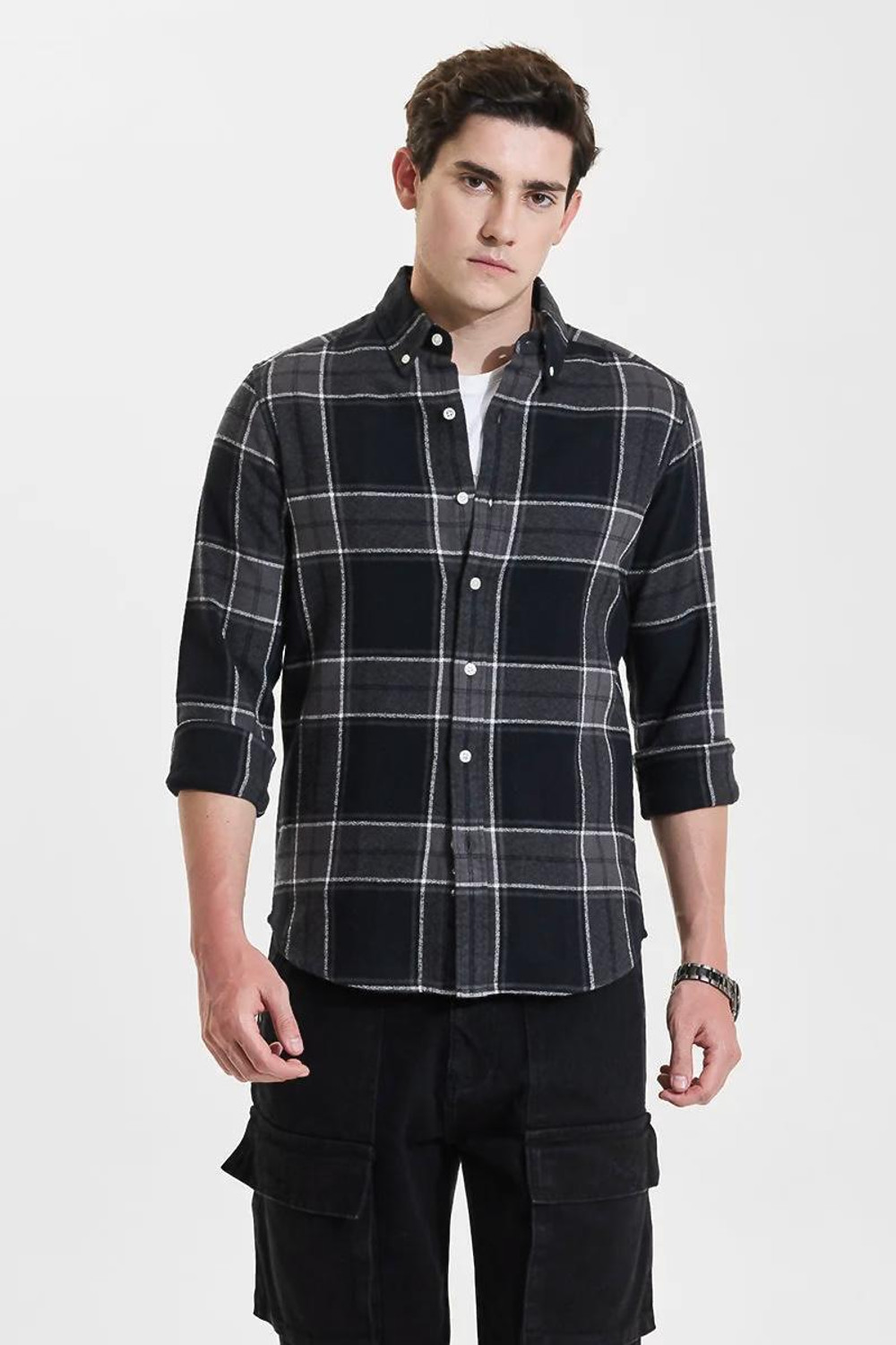 Image of RODEIZ Men Striped Casual Black Shirt