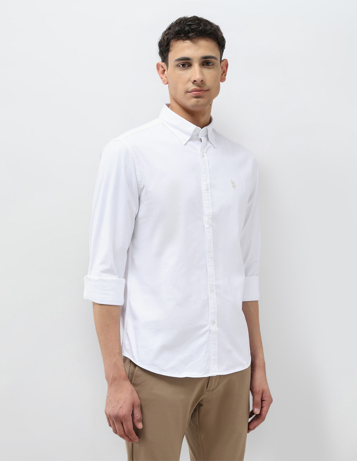 Image of U.S. POLO ASSN. Men Solid Casual White Shirt