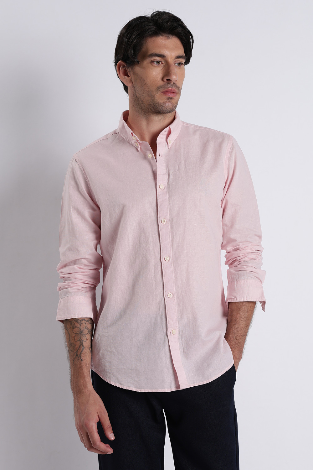 Image of BLU MNKY Men Solid Casual Pink Shirt