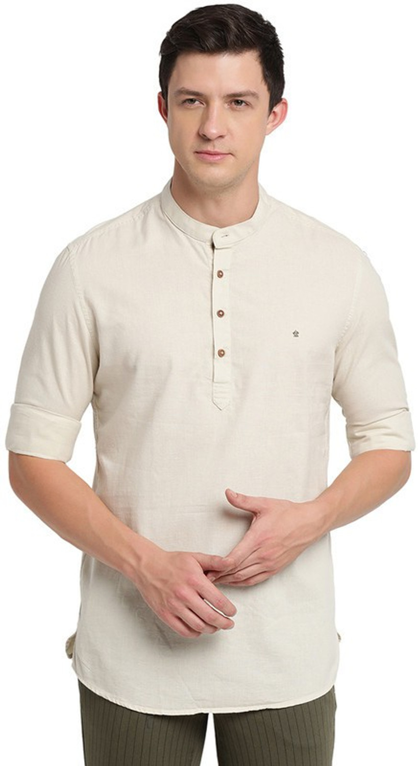 Image of TURTLE Men Solid Casual Cream Shirt