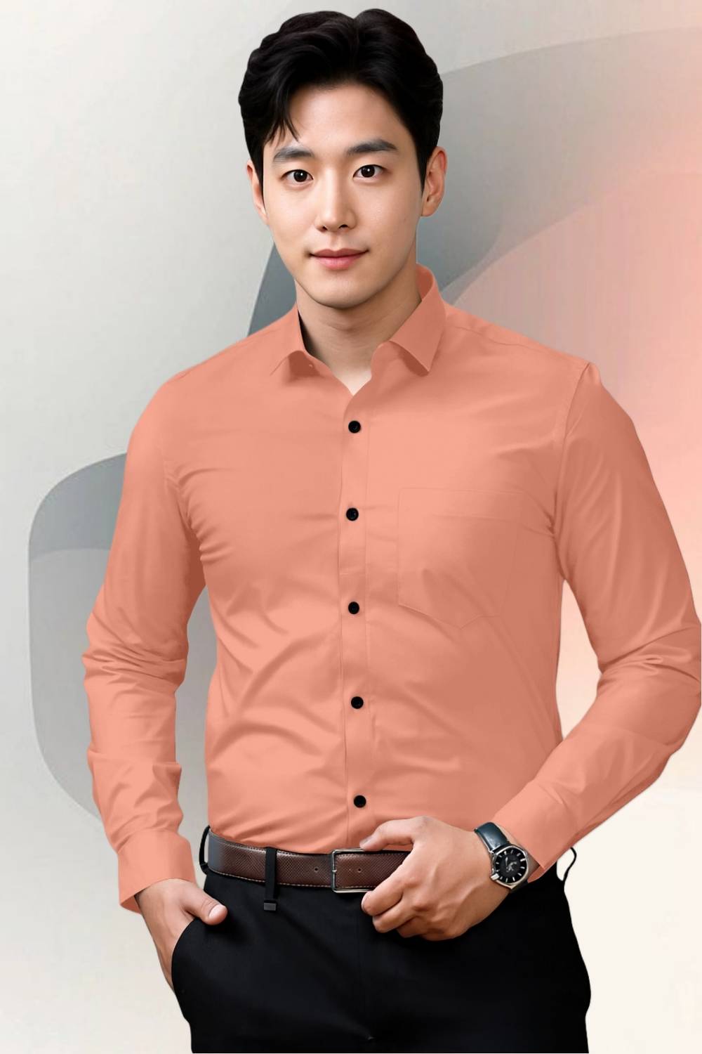 AARKENNA CO Men Solid Casual Orange Shirt