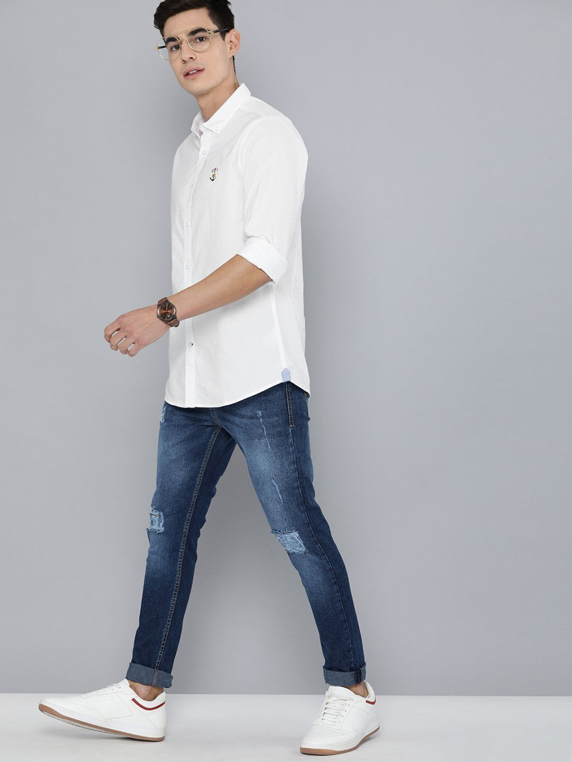 Image of Mast & Harbour Men Solid Casual White Shirt